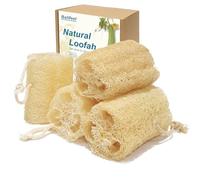 Balifeel Esponjas orgánicas Natura de lufa de 4.7 pulgadas, paquete de 4 esponjas exfoliantes y suaves para la piel de baño, ducha, lufa para mujeres y hombres, exfoliante corporal