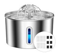BalimoPet Fuente para Gatos Acero Inoxidable, 2,2L Bebedero Gatos con Cable Filtración Cuádruple, Ultra Silencioso, Fácil de Limpiar, con LED y 6 Filtros Carbón Activado