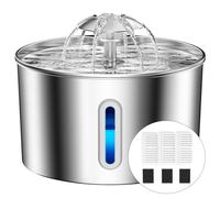BalimoPet Fuente para Gatos Acero Inoxidable, 2,2L Bebedero Gatos con Cable Filtración Cuádruple, Ultra Silencioso, Fácil de Limpiar, con LED y 3 Filtros Carbón Activado