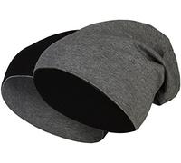 Balinco 2 en 1 Reversible Slouch Long Beanie Jersey Algodón Elástico Unisex Hombres Señoras Sombrero Heather en 24 Colores Diferentes (8) (Negro/Gris Oscuro)