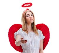 Balinco Conjunto con alas de ángel + diadema de ángel | alas de ángel | cupido | alas de plumas | niño Cristo como accesorio para señoras disfraz Halloween | carnaval | fiesta temática (rojo)