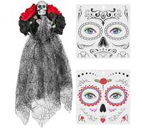 Balinco Dia de Muertos I Diadema de calavera + velo y tatuajes