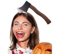 Balinco Diadema de hacha con sangre para Halloween, tocado con hacha sangrienta en la cabeza, accesorio para disfraz de zombi, accesorios para el pelo de horror con sangre, para adultos, mujeres y