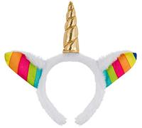 Balinco Diadema en Blanco con Unicornio Unicornio en Oro Diadema de Orejas de Peluche para Halloween Navidad Carnaval Accesorios para la Cabeza