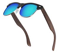 Balinco Gafas de sol media montura patillas madera oscura y lentes TAC polarizadas para una visin e tida inastillables, sostenibles, duraderas en un prctico set que incluye estuche regalo.