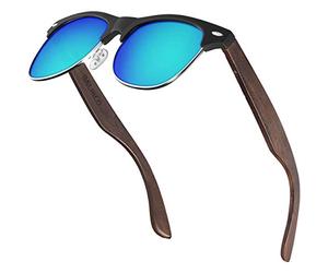 Balinco Gafas de sol media montura patillas madera oscura y lentes TAC polarizadas para una visin e tida inastillables, sostenibles, duraderas en un prctico set que incluye estuche regalo.