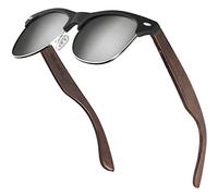 Balinco Gafas de sol media montura patillas madera oscura y lentes TAC polarizadas para una visin tida inastillables, sostenibles, duraderas en un prctico set que incluye estuche regalo.