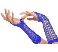Balinco Guantes rockeros de rejilla 80s / 90s para señoras y niñas (Largo - Azul)