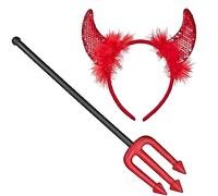 Balinco Juego de disfraz de diablo, incluye cuernos rojos y tridente, talla única, unisex, Halloween, carnaval, disfraz