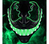 Balinco Máscara LED Venom con 3 modos de luz - perfecta para Techno DJ | Halloween | Cosplay | Carnaval | Máscara de miedo | Máscara de neón | como complemento de un disfraz de terror (Verde)