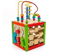 Balinco Motor Cube, Activity Cube Baby, 5 Caras con Laberinto de Cuentas, ábaco, Formas de Clavijas, Bloques numéricos, Laberinto Deslizante, Juguete de Madera a Partir de 6 Meses de Edad