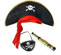 Balinco Piratenset für Kinder bestehend aus Piratenhut + Augenklappe + Fernrohr - Kostüm Set für Fasching / Karneval