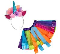 Balinco Princesa Unicornio Set de disfraz de unicornio + falda tutú arcoíris, diadema unicornio + falda de tul multicolor, Pride, Cosplay, Carnaval, Halloween