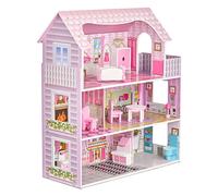 Balinco PUPPENHAUS Holz, 3 Plantas, 5 Habitaciones compuestas de salón & Dormitorio, balcón, Cocina, baño & Aseo. Incl. Muebles en Miniatura, Juguete de Madera a Partir de 3 años