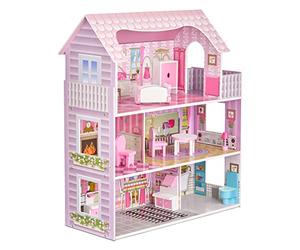Balinco PUPPENHAUS Holz, 3 Plantas, 5 Habitaciones compuestas de salón & Dormitorio, balcón, Cocina, baño & Aseo. Incl. Muebles en Miniatura, Juguete de Madera a Partir de 3 años