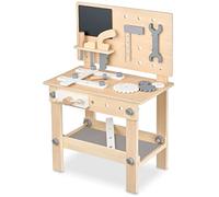 Balinco Workbench Children Wood, Taller con Herramientas Infantiles, Sierra, escuadra, Destornillador, Ruedas dentadas, Tornillo de Banco, Tablero, Accesorios, Juguetes de Madera a Partir de 3 años