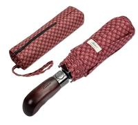 Balios Paraguas plegable con mango de madera auténtica, apertura automática, toldo ventilado, Pimlico Borgoña