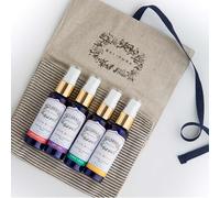 BALIPURA Set de Regalo de Mezclas curativas de Cristales curativos con aceites Esenciales orgánicos: Amor Puro, Protección, Dejar IR y Puesta a Tierra 4 x 30 ml / 1 FL.oz en una Bolsa de Lino