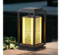 Baliza LED cuadrada moderna para caminos de jardín, color negro. Luminaria de chapa galvanizada con pantalla de imitación mármol. Resistente al agua IP65. Luces de jardín para césped, patio y sendero