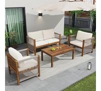 Ball & Cast Juego de Muebles de jardín de 4 Piezas, Muebles de balcón con sofá Doble y Mesa de café, 2 sillones y Cojines para Muebles de Exterior, Muebles de terraza, salón de jardín, Beige