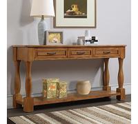 Ball & Cast Mesa consola vintage de 3 cajones de 63.3 pulgadas con estante abierto, mesa de entrada larga y estrecha con almacenamiento, mesas de pasillo de 2 niveles con cajón, mesas de sofá de