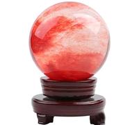 Ball Ornament Sphere + Base Red Crystal Ball Gemstones Sphere Divination Sphere Aura Home Desk Decor, Gift Men Women,3in(80mm)