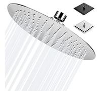 BalladHome Cabezal de Ducha Lluvia 10 Pulgadas Alcachofa de la Ducha lcachofa lluvia Ronda Ultra-Delgado Rociador Ducha de Acero Inoxidable 304 (25x25cm, Plata)-Y