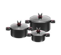BALLARINI Set de 3 Ollas, Incluye 3 Tapas de Cristal, Revestimiento Antiadherente, Asas de Aluminio/Plástico, Click & Cook, Negro