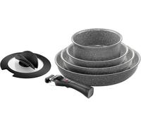 Ballarini Torre Batería de Cocina 6 Piezas, Mango Extraíble, Inducción | Revestimiento Cerámico, Apta para Inducción, Aluminio, Made in Italy, Gris