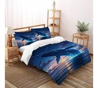 Ballena Cielo Nocturno Juego De Funda para Edredón 3 Piezas 3D Impresa Aesthetic Marine Life con Cremallera Y Funda De Almohada Super King（260x220cm） 100% Microfibra Juego De Cama para