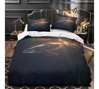 Ballena en el espacio Impresión 3D 3 piezas funda de edredón Estilo de arte cósmico estrellado funda de colchón microfibra morbida cierre cremallera para niños hombres adultos Single（140x200cm）