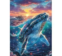 Ballena en un océano mágico al Atardecer Puzzle 500 Piezas Cartón Resistente para Parejas Vida Silvestre y Plantas Ocio En Casa Relajación Y Concentración Decoración Pared Regalo Ideal 500 PCS