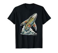 Ballena jorobada Tribal Hawaiana rompiendo Olas del océano Camiseta gráfica económica
