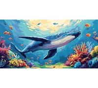 Ballena Pintar Por Numeros Adultos NiñOs Kits, azul Pintura Por NúMeros Kit Completo De Cuadro Sobre Lienzo Con Pintura Acrilica, Decoracion Hogar Para SalóN, Dormitorio, Sin Marco 100x200cm U-473