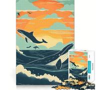 Ballenas al Atardecer Rompecabezas de 1000 Piezas para Adolescentes Juego Que estimula el Cerebro Encaje Huecos Actividad Relajante para Grupos en Interiores (50x75cm)