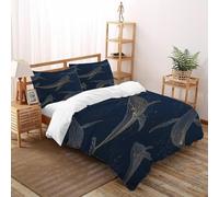 Ballenas Azul Oscuro Funda Edredon 3 Piezas con Impresión En 3D Graceful Marine Life con Funda Almohada Super King（260x220cm） Microfibra Ropa De Cama para Adultos Y Niñas