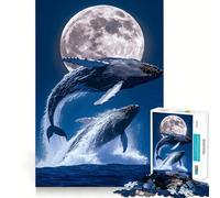 Ballenas Saltando bajo la luz de la Luna Rompecabezas de 1000 Piezas Juego para ejercitar la Mente Artesanía de Corte experta Un pasatiempo Fascinante para los Momentos de Ocio (38x52cm)