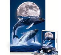 Ballenas Saltando bajo la luz de la Luna Rompecabezas de 1000 Piezas para Adolescentes Actividad de Ocio y Ejercicio Inteligente Cierre sin Costuras Regalo de cumpleaños (50x75cm)