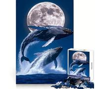 Ballenas Saltando bajo la luz de la Luna Rompecabezas para Adultos de 1000 Piezas Pensamiento estratégico Escapada Consciente Ajuste preciso Bonito Regalo (38x26cm)