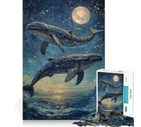Ballenas Saltando bajo Las Estrellas Rompecabezas de 1000 Piezas para Adultos Juego de Habilidad Mental Corte láser para un Ajuste Actividad gratificante para días lluviosos (38x52cm)