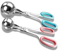 Baller de carne, 2 piezas fabricante de albóndigas sin palillo con asas antideslizantes desmontables, pinzas de hielo, cuchara para masa de galletas para cocina (3.5 cm y 4.5 cm)