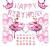Ballerina - Globo decorativo para cumpleaños para niña, 50 unidades, color rosa, pancarta de cumpleaños, corona, globo, decoración para tartas, ballet, princesa, globo para niñas, decoración de