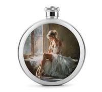 Ballerina in A Flowing White Tutu - Petaca de acero inoxidable para licor, botella de vino portátil de bolsillo redondo para bebida, 5 onzas