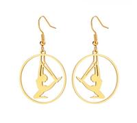 Ballerina Pendientes de Gimnasia Femenina Acero Inoxidable Elegante Volteado Gimnasta Ballet Swing Pendientes Inspiración Joyas (oro 5)
