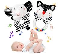 Ballery Sonajero de Juguete Muñeca de Peluche, 2 Piezas Sonajeros y Mordedores Bebe, blanco y negro Sensoriales Sonajero Peluche Juguete para Bebé, Regalos para Bebes 0 3 6 9 12 Meses