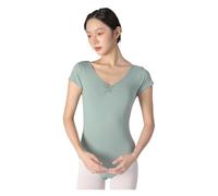 Ballet Adulto Mallot de Danza Mallas de ballet for mujer, estilo básico, manga corta, colores sólidos, for adultos, práctica de ballet, disfraz de danza, mallas de gimnasia(Bean paste green,XL)