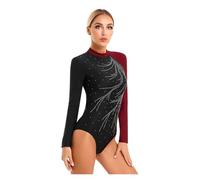 Ballet Adulto Mallot de Danza Traje de danza y gimnasia con purpurina for mujer, traje de patinaje artístico, leotardo de manga larga con cuello alto y bloques de color, leotardo de ballet(Blue B,S)