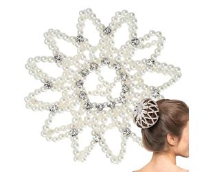Ballet Bun Hair Net, Pearl Rhinestone Hair Bun Holder for Ponytail Styling, PVC Material Quick FixHair Accessories for Work Dance Stage Wedding Sports Formal Events
