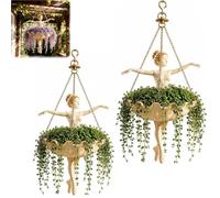 Ballet Dancer Hanging Planter,Resin Mermaid Flower Pot with Metal Chains,Whimsical Ballerina Flower Basket Vase Garden Bowl,for Succulents Vines Greenery Porch Patio Balconie Decor