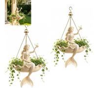 Ballet Dancer Hanging Planter,Resin Mermaid Flower Pot with Metal Chains,Whimsical Ballerina Flower Basket Vase Garden Bowl,for Succulents Vines Greenery Porch Patio Balconie Decor